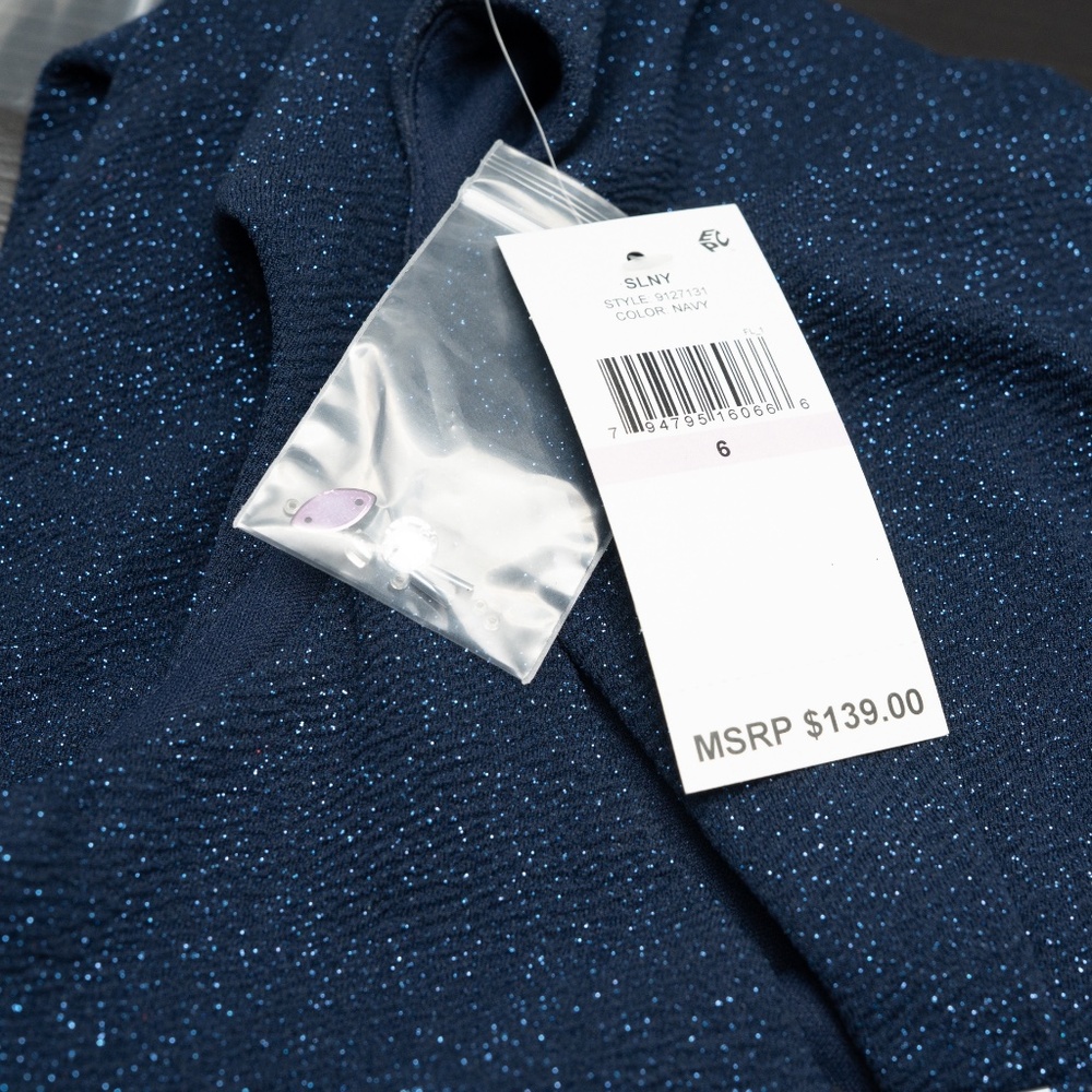 SLNY‎ - Beaded Neckline Faux Wrap Gown - Picture 13 of 14
